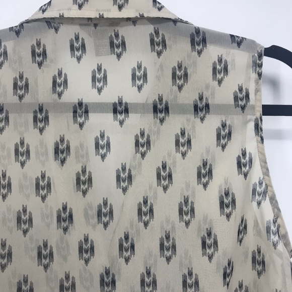 🖤 UK2LA sheer cropped top button down tribal print front tie size small - Picture 7 of 10
